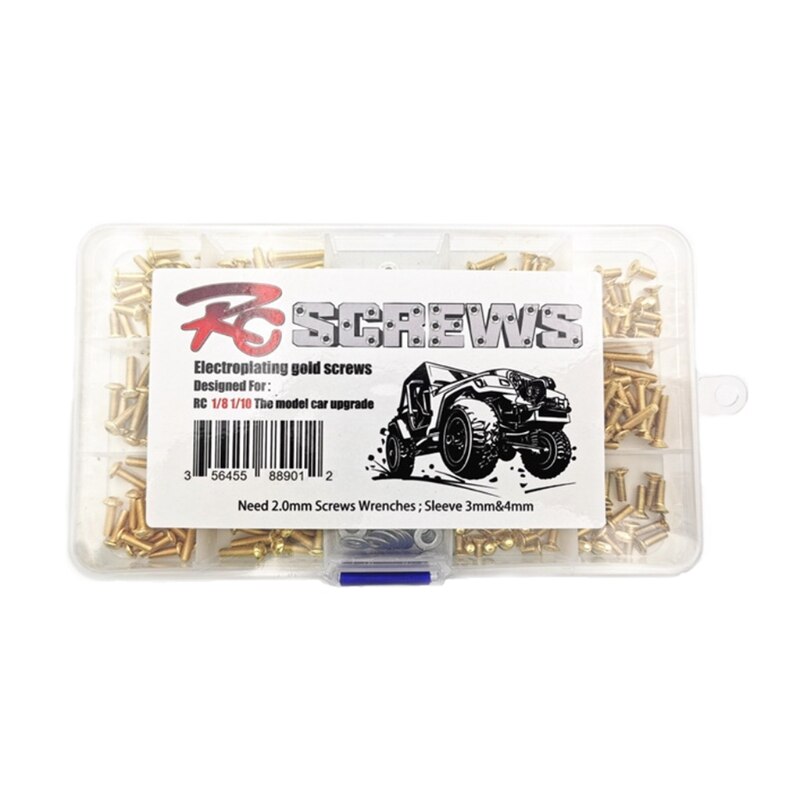 RC Car Screw Set - 1/8 1/10 Scale - Golden & Silver - Metal Box - for HSP Axial