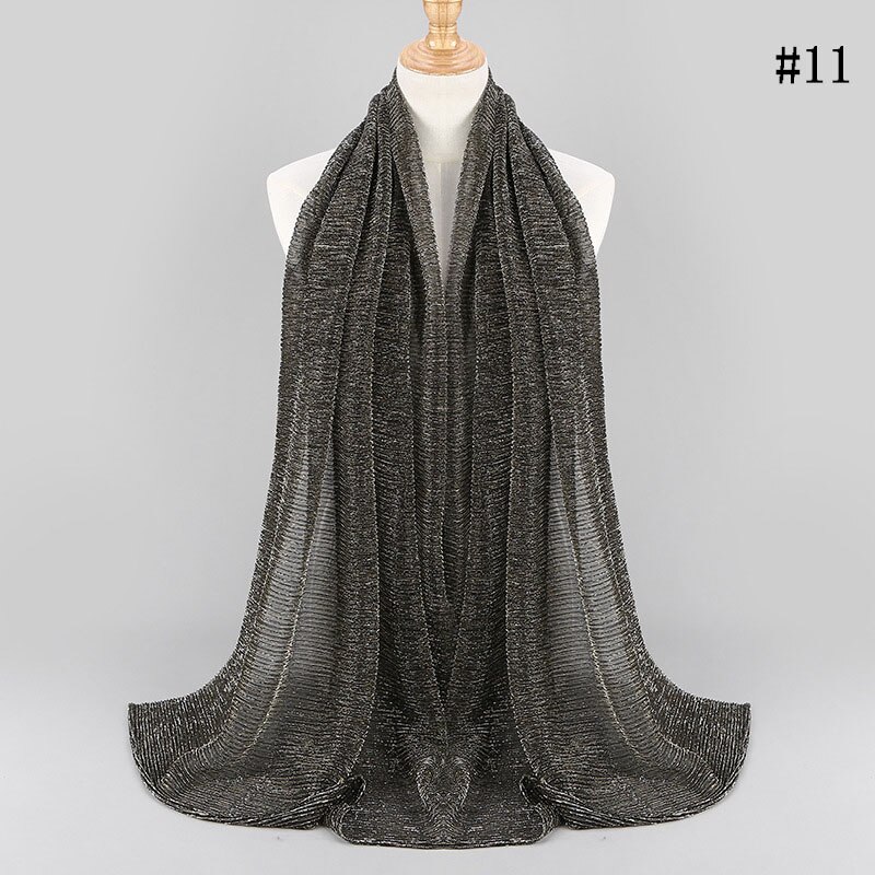 Largo pañuelo islámico para la cabeza para mujer, hiyab musulmán de 75x180cm, a la , con brillo arrugado, chales lisos: 11