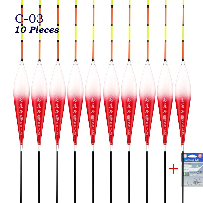 10pcs/lot Shallow Water Buoy Composite Nano Floats Color Gradual Change Bobber Hard Tail Vertical Pesca Fishing Tools Tackle: C-03 10pieces