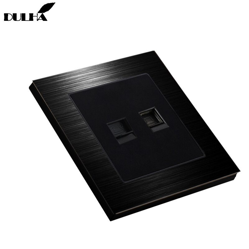 Telephone & Computer Ethernet Wall Socket Luxury Satin Metal Panel RJ45 CAT5 Data Network Jack + RJ11 TEL Electrical Plug Outlet