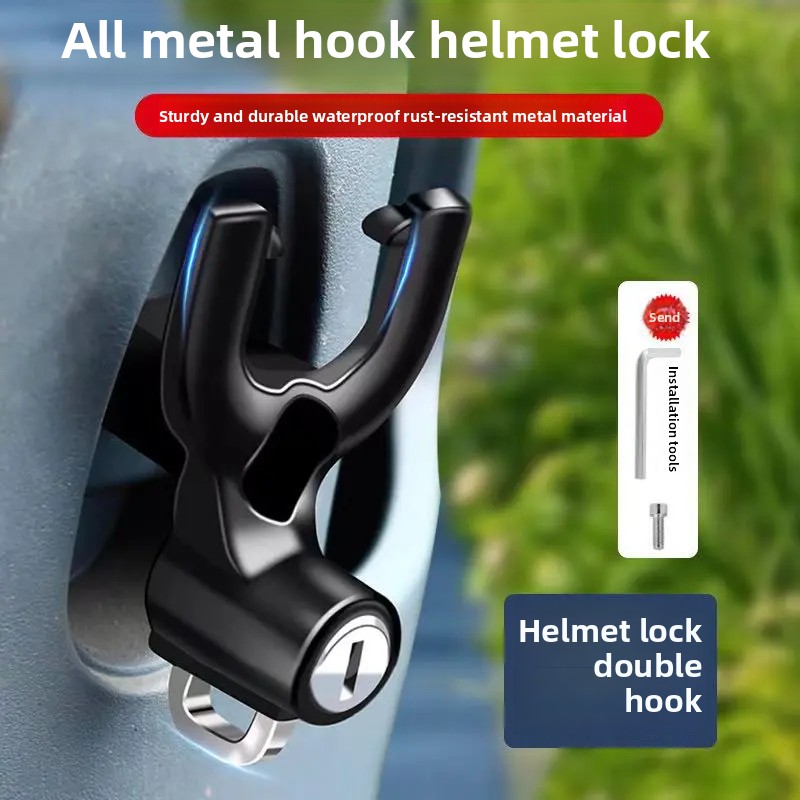 Helmetal motorcykelhjelmlås med krog tyverisikring vandtæt frontkrog fast sikkerhedshættelås til elbiler
