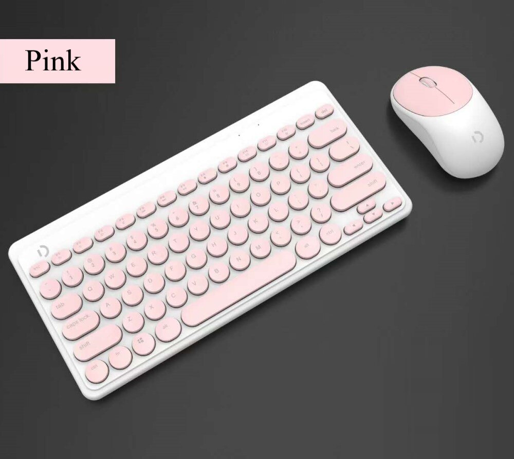 Wireless Keyboard and Mouse Combo Portable Silent Chocolate Key Ultra-Thin Cute Mini Keyboard Mice Set for Office Laptop PC: Pink