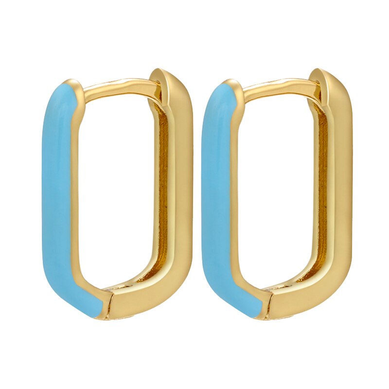 Zhukou Emaille Geometrische Rechthoek Hoepel Oorbellen Goud Kleur Kleine Hoepel Oorbellen Voor Vrouwen Mode-sieraden VE427: gold blue