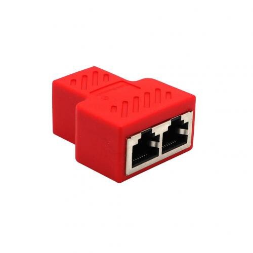 Universal 1 to 2 Dual Female Ports CAT5/6/7 RJ45 Splitter LAN Network Internet Adapter For TV Switch Router: Red