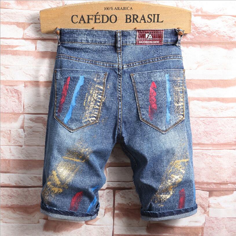 Summer Light Blue Shorts Jeans For Man Good Stretch Fit Denim Shorts Male Holes Knee Length Jeans Shorts 38