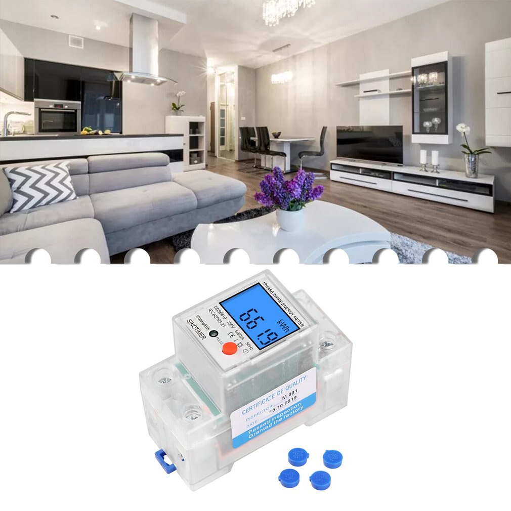 Din Rail Lcd Digital Backlight Energy Meter Single Phase Power Meter Kwh Power Consumption Electronic Wattmeter AC 230V 80A