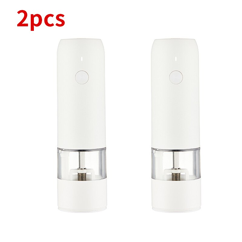 1/2Pcs Electric Pepper Grinder Sets USB Rechargeable Spice Mill Grinder with LED Light Adjustable Kitchen Grinding Gadgets: 2pcs white