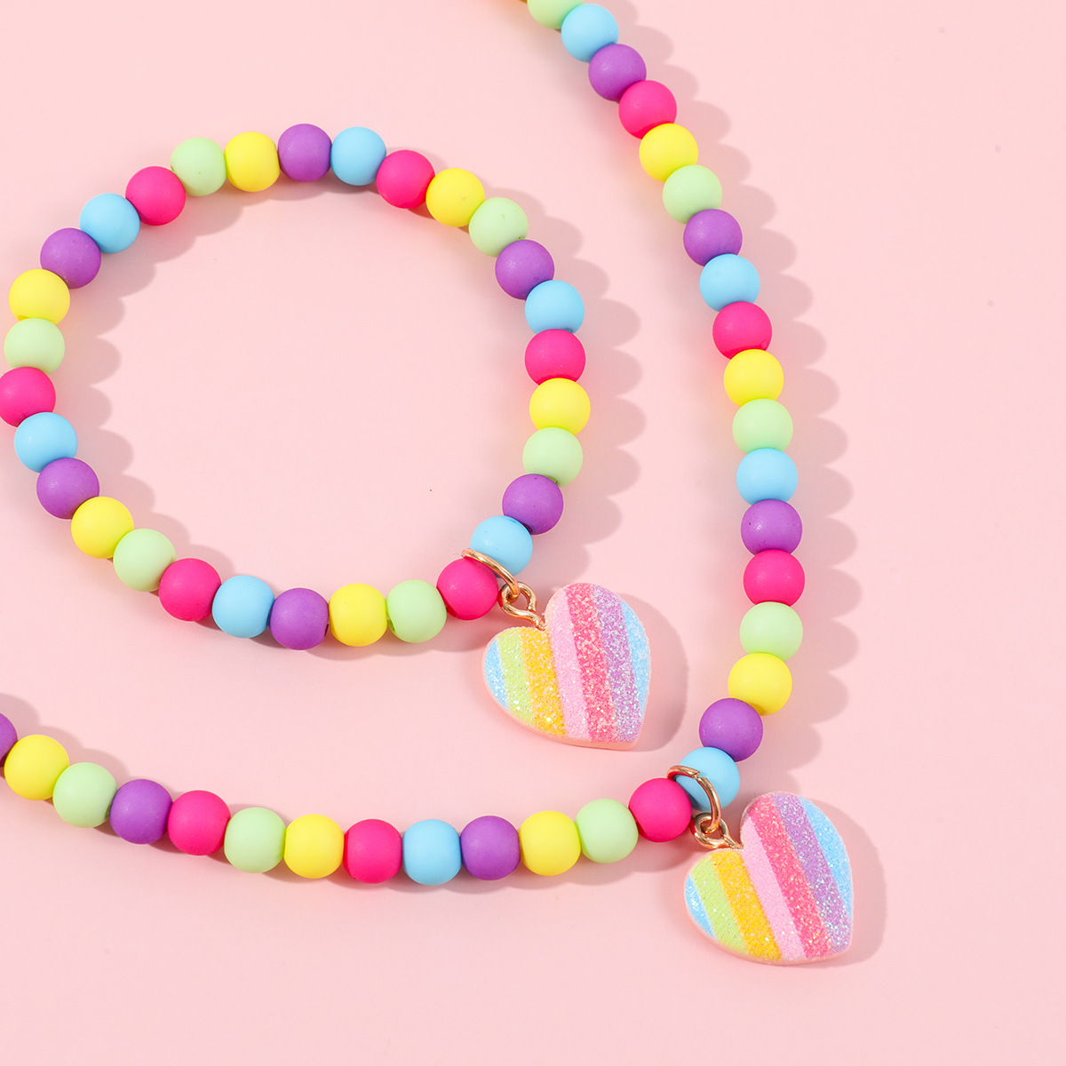 Makersland Collares de corazón para niña, colgantes bonitos, accesorios, conjuntos de joyería, para niños, pulsera de cuentas coloridas a la para chico