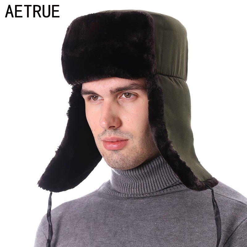 AETRUE Winter Bomber Hat Men Winter Hats For Men Women Thick Earflap Warm Ski Outdoor Sport Gorro Mask Male Balaclava Bomber Hat