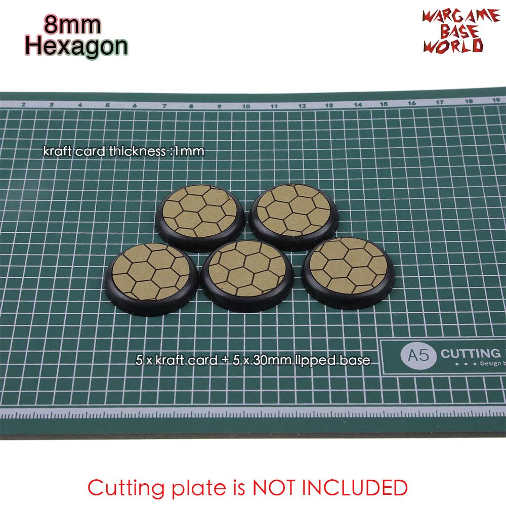 Kraft Card Texture Bases - 30mm lipped bases - Texture Bases for Warhammer: 8mmHexagon