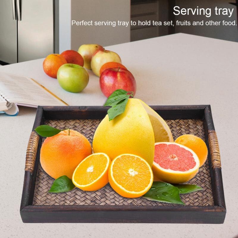 Multi-Functionele Houten Dienbladen Met Handvat Rechthoek Handgemaakte Rotan Bamboe Thee/Olie Trays Dessert/Koffie/vruchten Plaat 30.