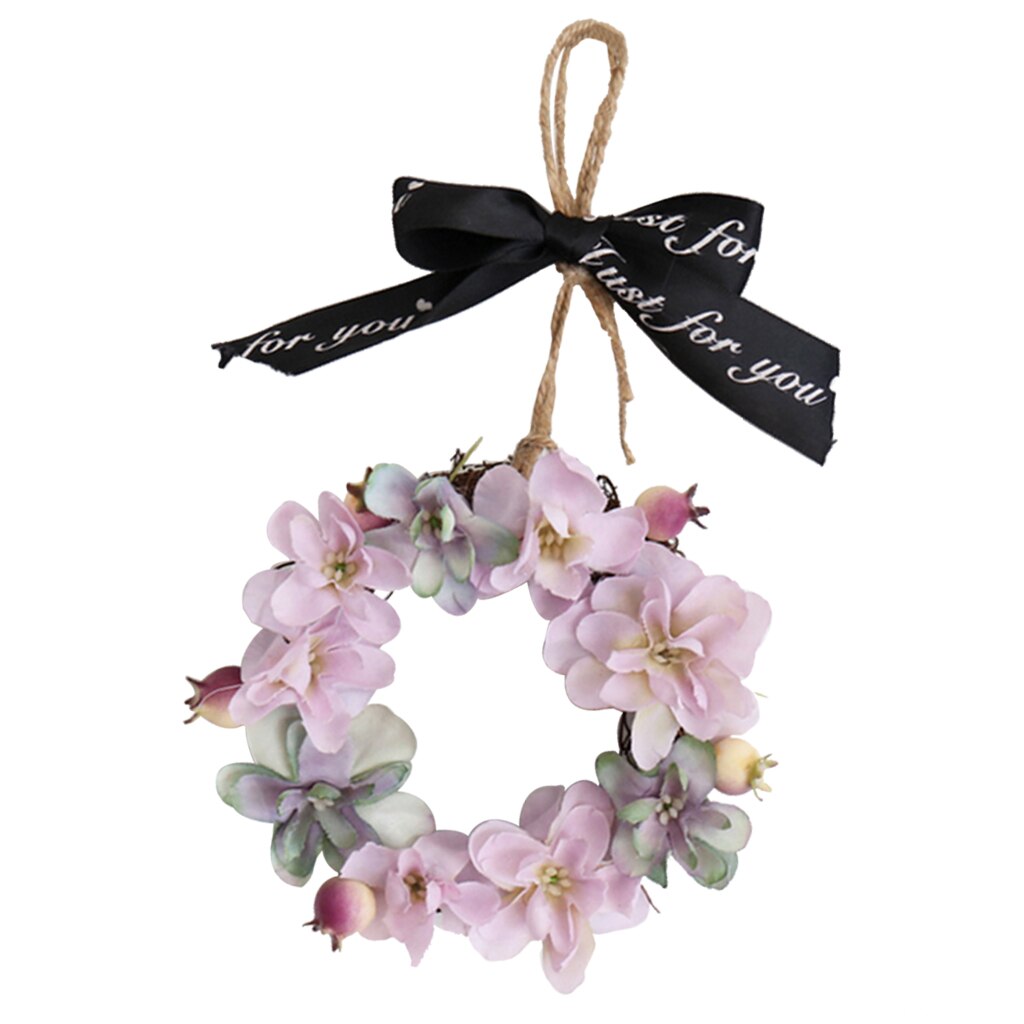 Mini Pink Hydrangea Flower Door Wreath Wall Hanging Spring Floral Home Decor
