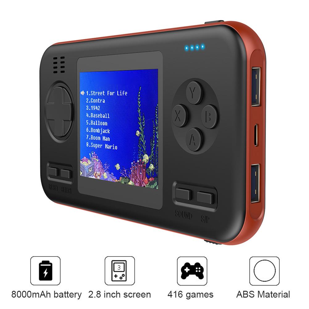 Mini-spielkonsole mit 2.8- zoll-farbbildschirm, powerbank, 416 spielmodi, kleine größe, leicht und einfach zu transportieren