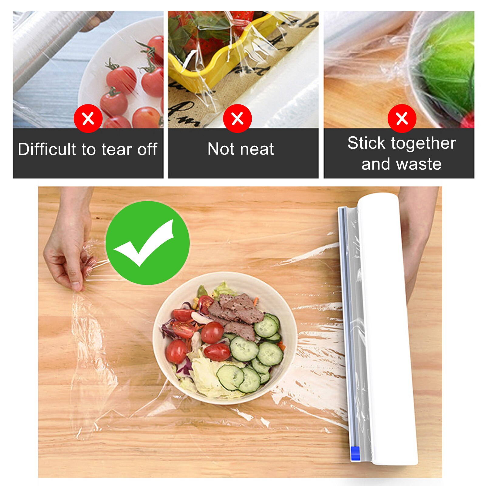 Cling Film Cutter Food Wrap Cutter Plastic Wrap Dispenser with Slide Cutter Foil/Film Dispenser with Cutter Maximum Roll