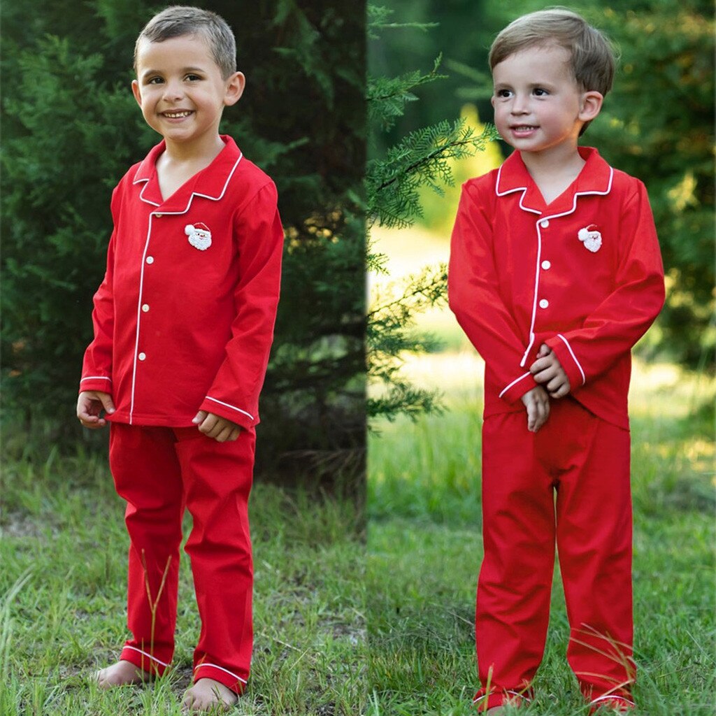 Toddler Baby Boys Girls Christmas Santa Print Pajamas Outfits Infant Kid Long Sleeve Tops Pants Nightwear Sleepwear Sets