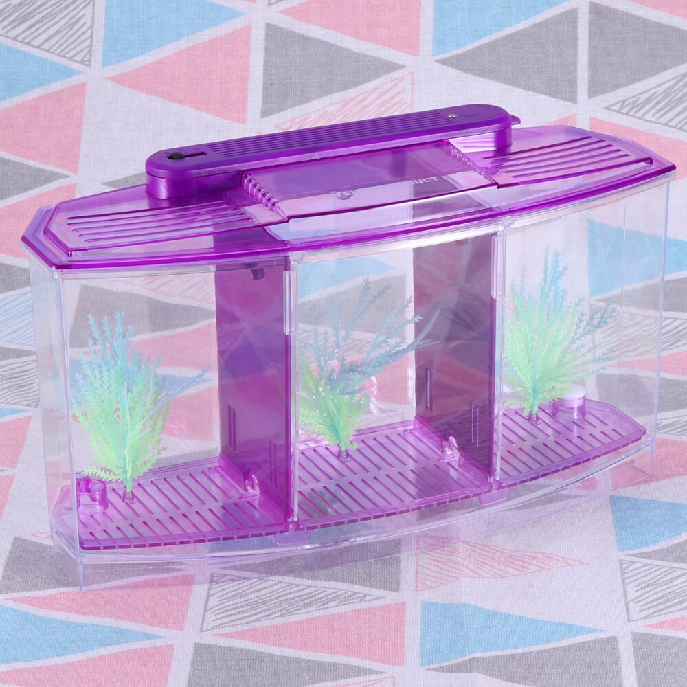 Mini Fish Tank Self-Cleaning Desktop Mini Ecological Goldfish Tank Square Hatching Seedlings Aquariums for Home Shop (Purple): Purple