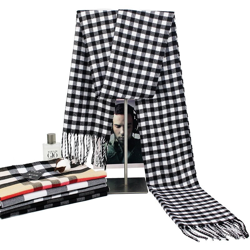 Menn rutete mønster skjerf høst vinter 180*30cm kashmirlignende fritid britisk forretningsstil lange dusker varmt skjerf: 3
