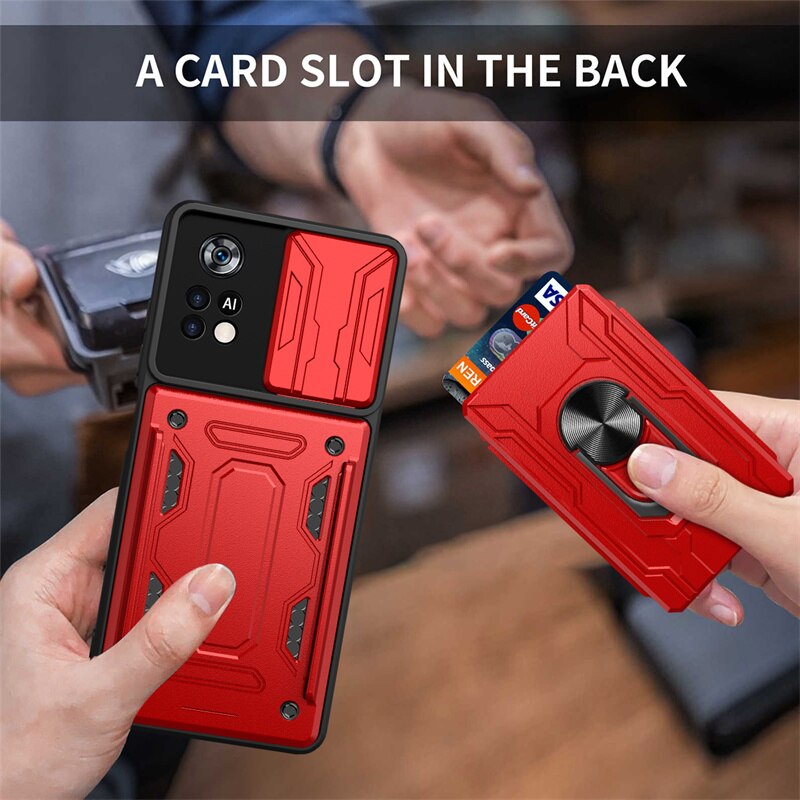 Voor Xiaomi Poco X4 Pro 5G Case Magnetische Ring Houder Armor Cases Voor Pocophone X4Pro PocoX4 Pro Poko X 4 Pro Card Slot Back Cover