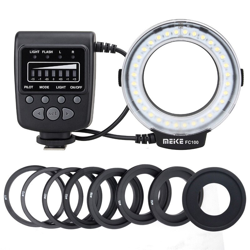 Meike FC-100 Macro LED Ring Flash Light for Nikon Canon Pentax Olympus Panasonic DSLR Camera With Adapter Ring