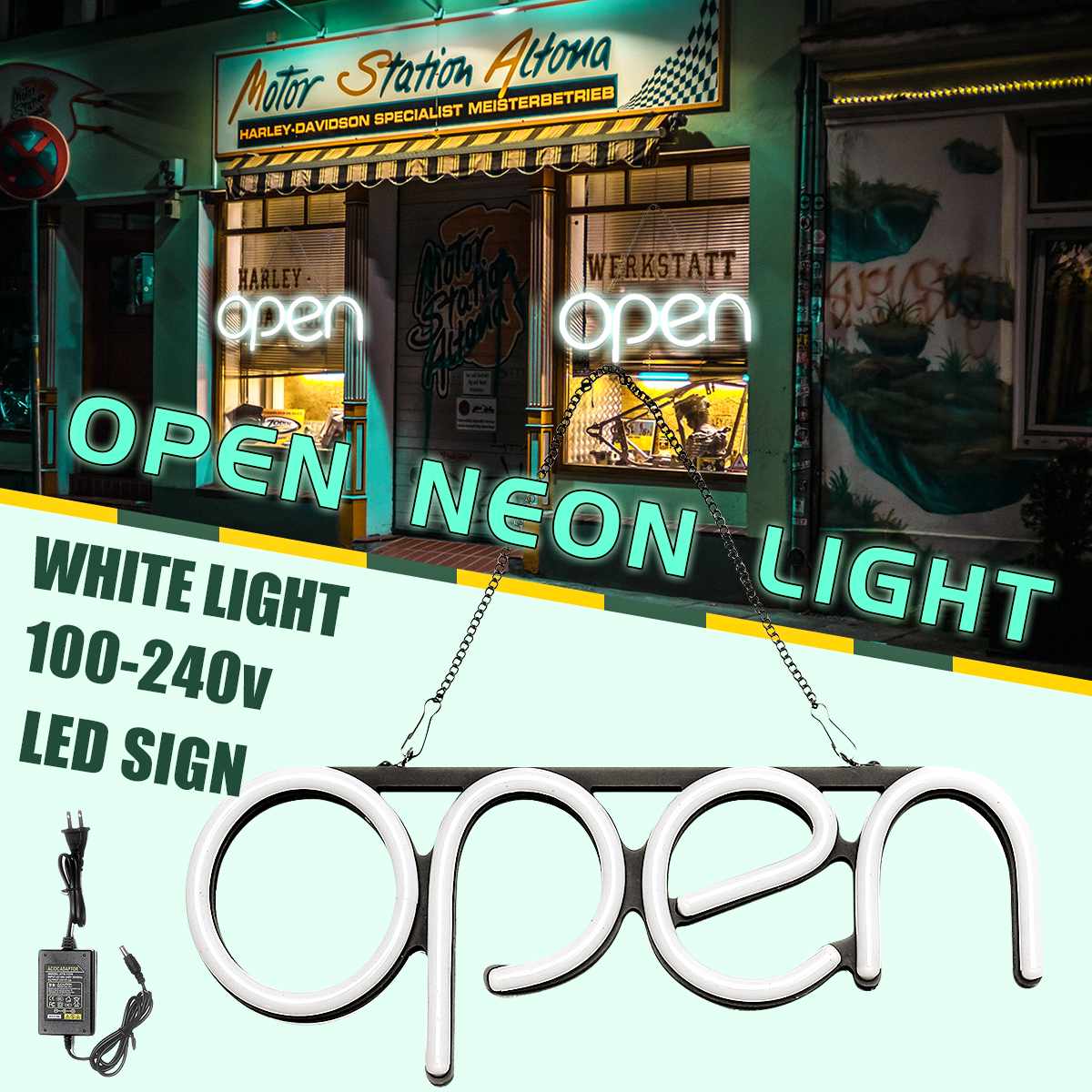 OPEN Neon Sign Light Bar Pub Display Party Neon Bulb Home Room Wall Decoration Advertising Commercial Lighting 100-240V US Plug