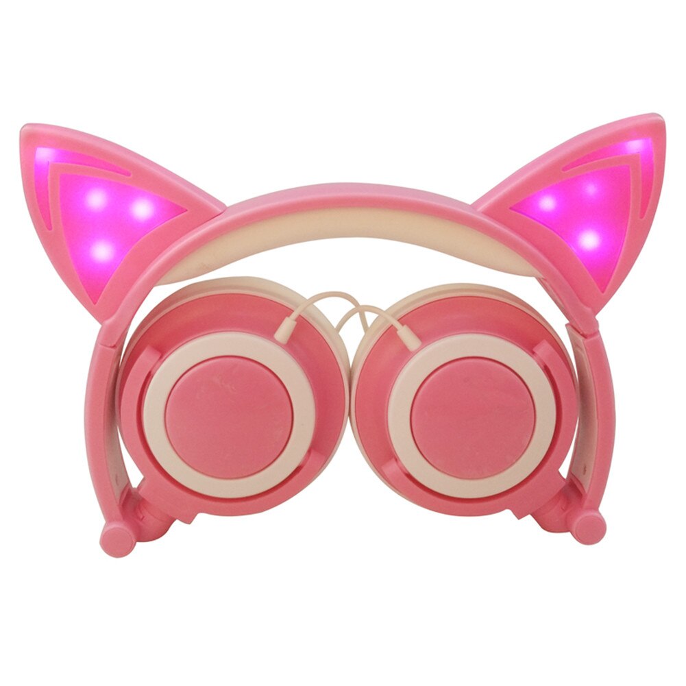 Foldable Cat Ear LED Music Lights Headphone Earphone headset for Laptop MP3 Flashing Glowing Gaming Earphones Adult Children: C