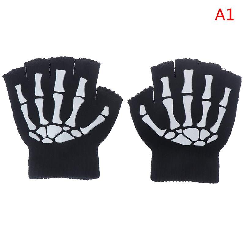 Drenge seje fluorescerende skelethandsker børn vanter kraniumhandsker seje vinter sort strikning lysende handsker: Lhbb 088-a1