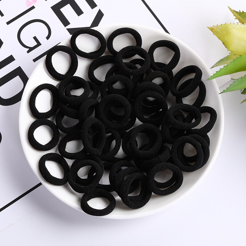 Lote de 50 unidades de gomas elásticas para el pelo para niña, Mini gomas para el pelo para niña, accesorios para el cabello de princesa: black