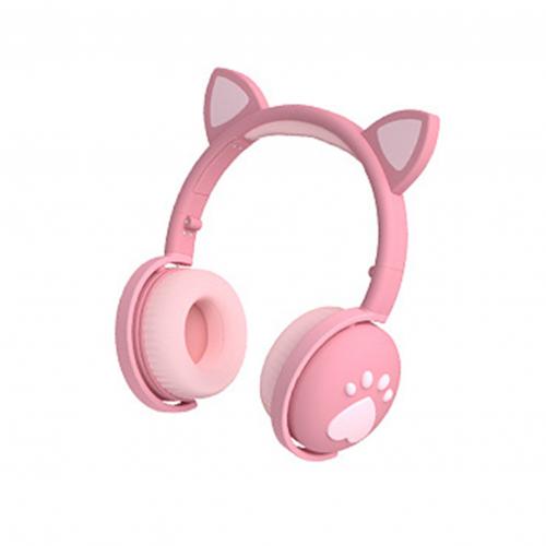 Bk1 draadloze koptelefoons voor meisjes met kattenoortjes en pootjes, bluetooth 5.0 koptelefoon met microfoon: Roze