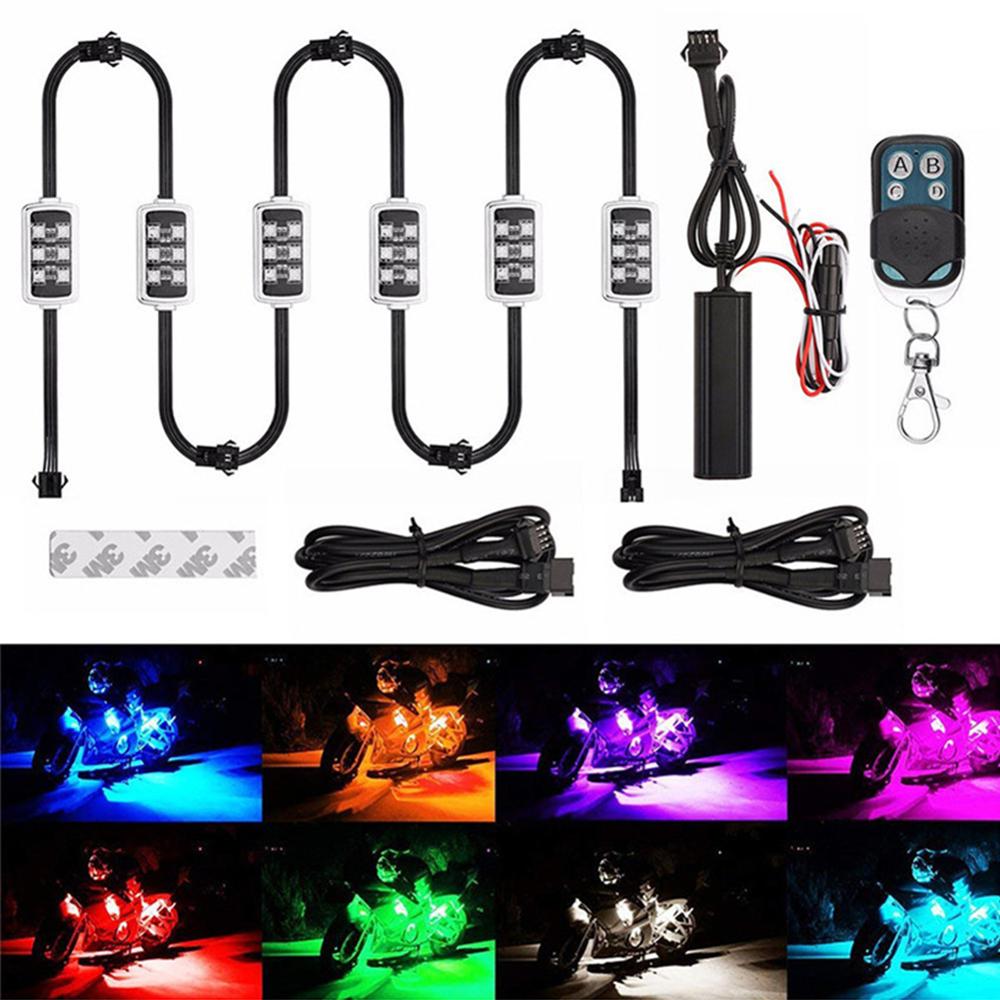 6 Pcs Led Motorfiets Nachtlampje Afstandsbediening Rgb Neon Onder Glow Lights Strip Kit 36Leds Sfeer Licht Strip Auto accessoires