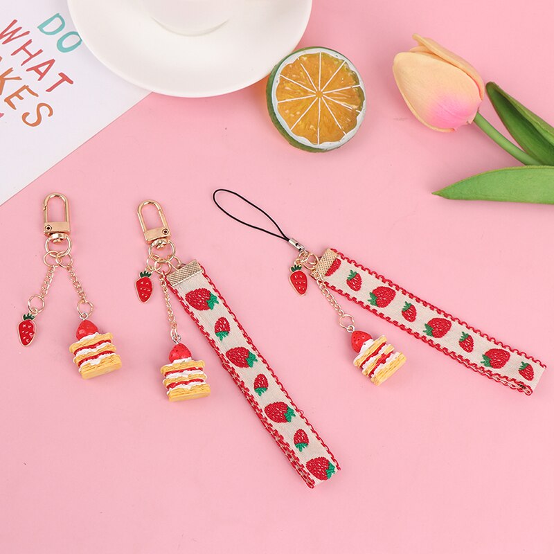 Strap Lanyards Voor Iphone Samsung Sleutels Mobiele Telefoon Strap Hang Touw Telefoon Charm Populaire Leuke Japanse Aardbei Cake Decor