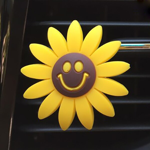 Biltilbehør til jenter luftfrisker søt bil parfyme solsikkeventilklipp bil duft duft diffusor auto interiør dekor: 1pc smilende blomst
