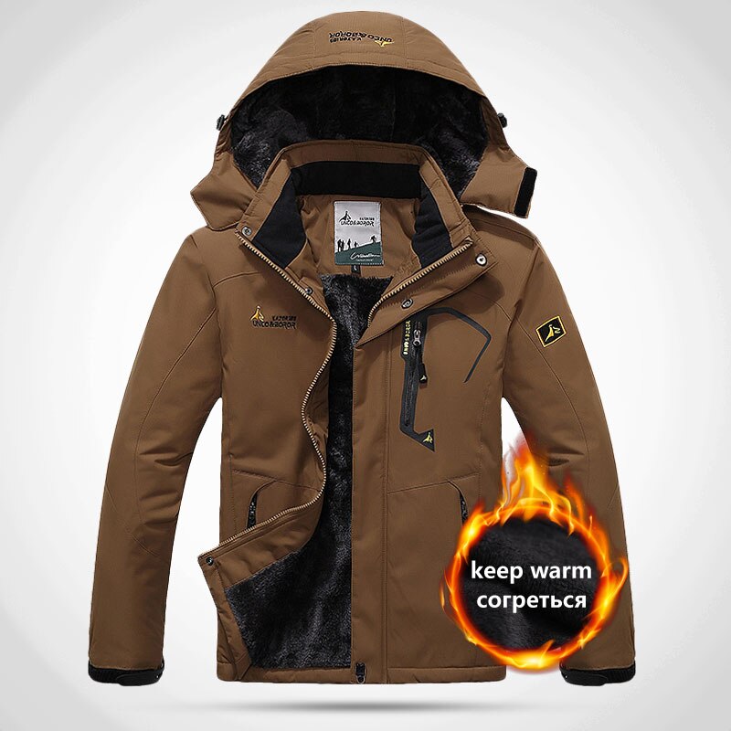 Vinter mand kvinder plus fløjl varm jakke vandtæt vindtæt fiskeri ski softshell hætte udendørs camping vandring varme frakker: Kaffe / Xxl