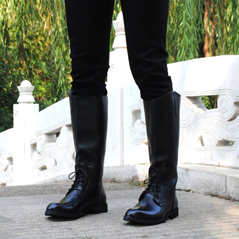 Bottes hautes noires pour hommes, chaussures de moto de styliste pour l'entraînement de l'armée, Cosplay Antique décontracté de rue
