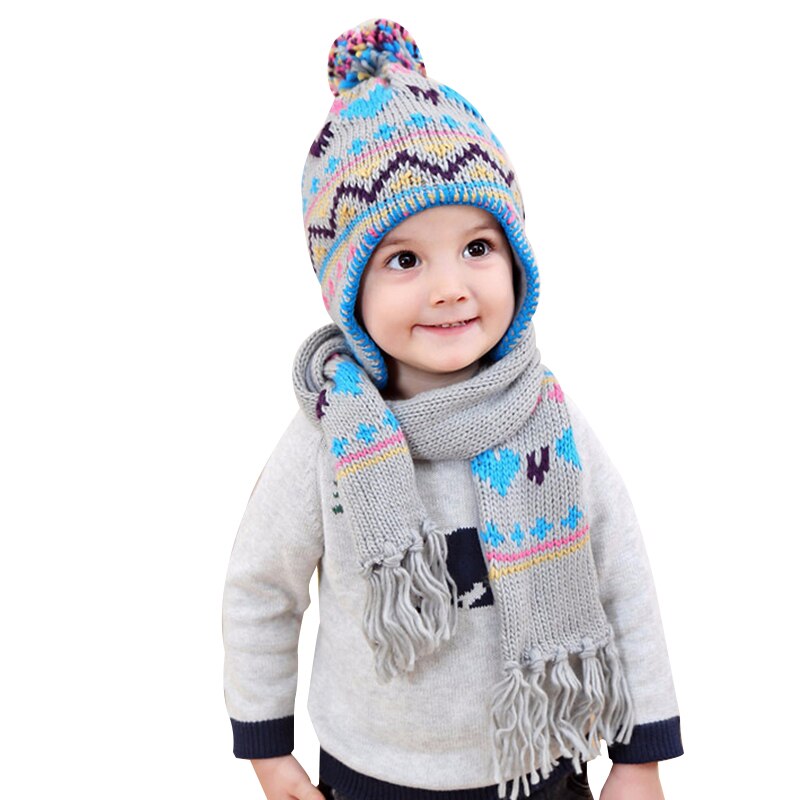 Winter Pompom Hat Scarf Baby Boy Hats Scarves For Kids Beanie Kid Hat HT016