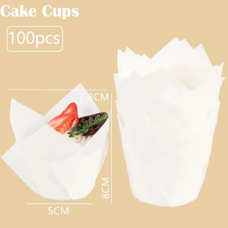 100 stk. tulipanforme til cupcakeforme, papirforme til muffins, cupcakepapir til fest, hjemmelavet kageform, bagepapir, værktøj, indpakningsetui: Himmelblå