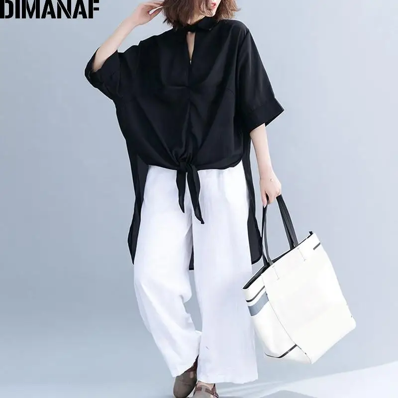 Dimanaf plus size kvinder bluse lange skjorter store størrelser sommer kontor dame toppe tunika løs afslappet ensfarvet dametøj