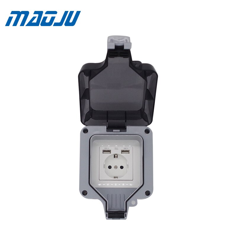 EU UK British Germany European Russian USB 1 Gang Waterproof Socket Enclosure Box Outdoor Outlet Weatherproof 13A 16A Plug In
