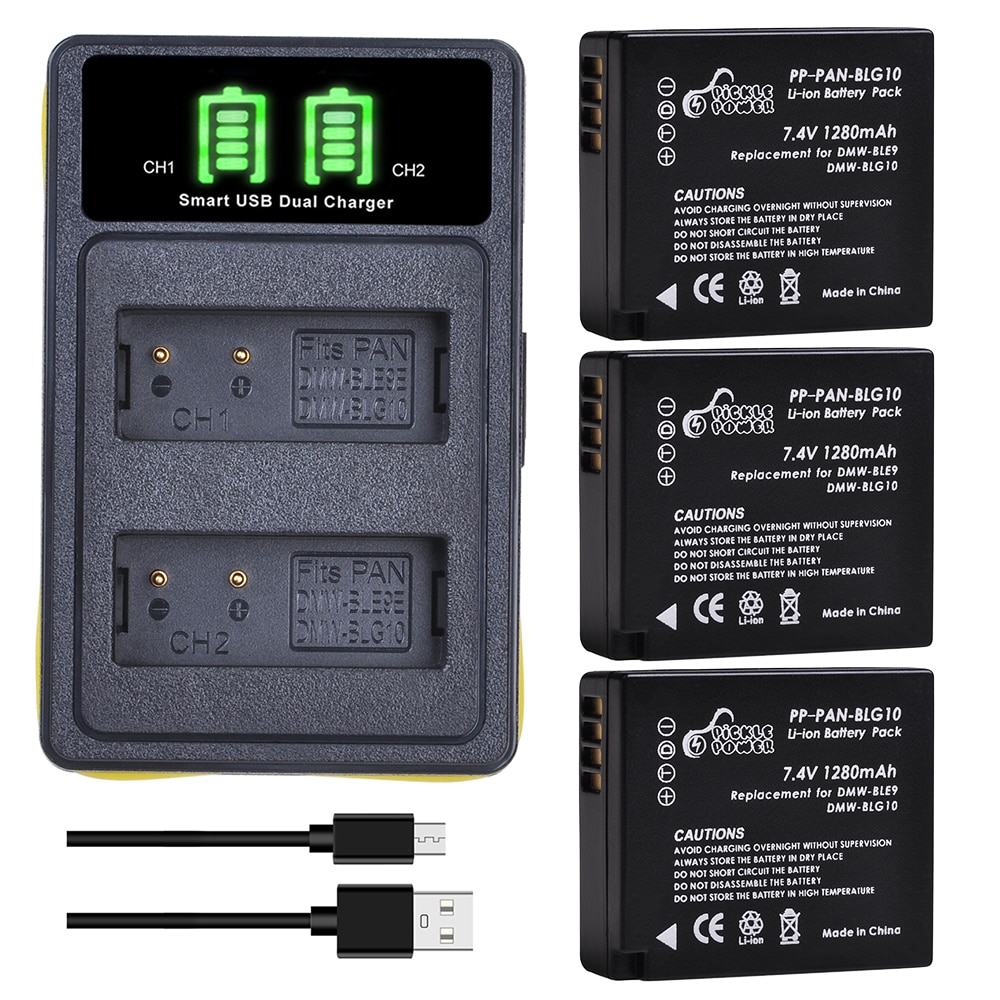 3Pc 1280mAh DMW-BLG10 BLG10E DMW-BLE9 Batterie + Type-c Chargeur LED pour Panasonic Lumix GF3 GF5 GF6 GX7 LX100 GX80 GX85 ZS60 ZS100