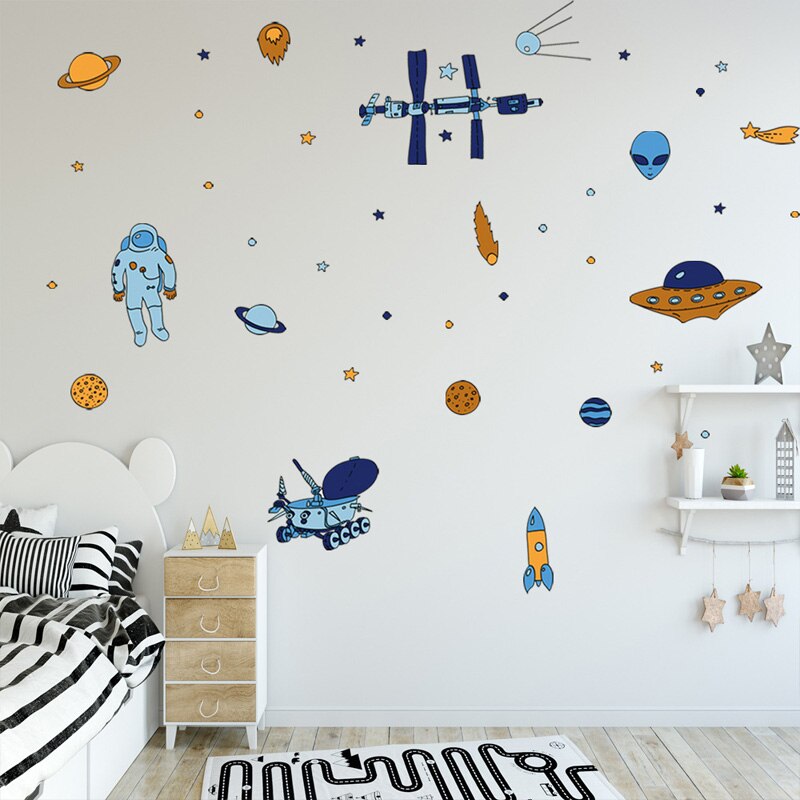 Spaceship space rocket flying saucer alien Wall Sticker for kids rooms bedroom decorations wallpaper Mural Art Decals stickers