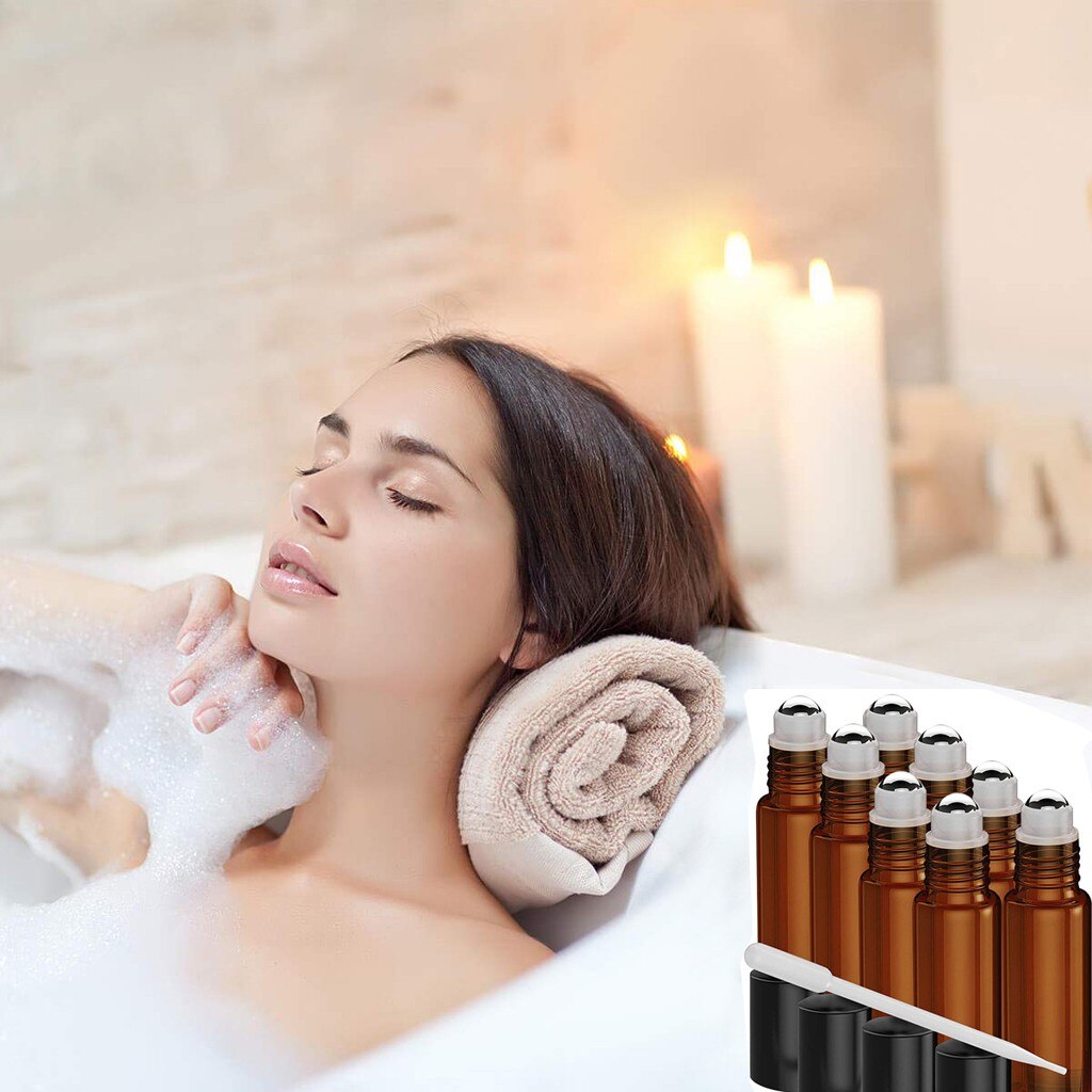 Cobalt Blue Refillable Bottles 8Pcs 10 ml Glass Roll-on Bottles With Roller Ball Refillable Cosmetic Container Accessories