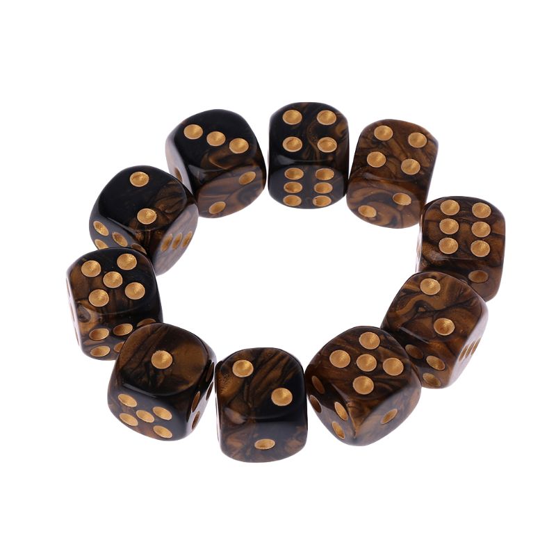 10 Stck 16mm Harz Würfel D6 Schwarz Gold Punkte Runde Kanten KTV Bar Nachtclub Unterhaltung Werkzeuge Erwachsene Spielzeug R9CE