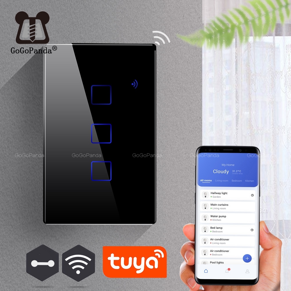 US Wifi App télécommande Type contrôleur de lumière murale Smart domotique interrupteur tactile étanche ignifuge 1G 2G 3G