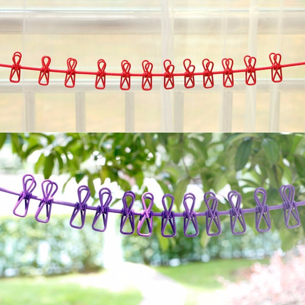 185cm Portable Multifunctional Drying Rack Clips Cloth Hangers Steel Clothes Line Pegs Travel Clothespins -TF