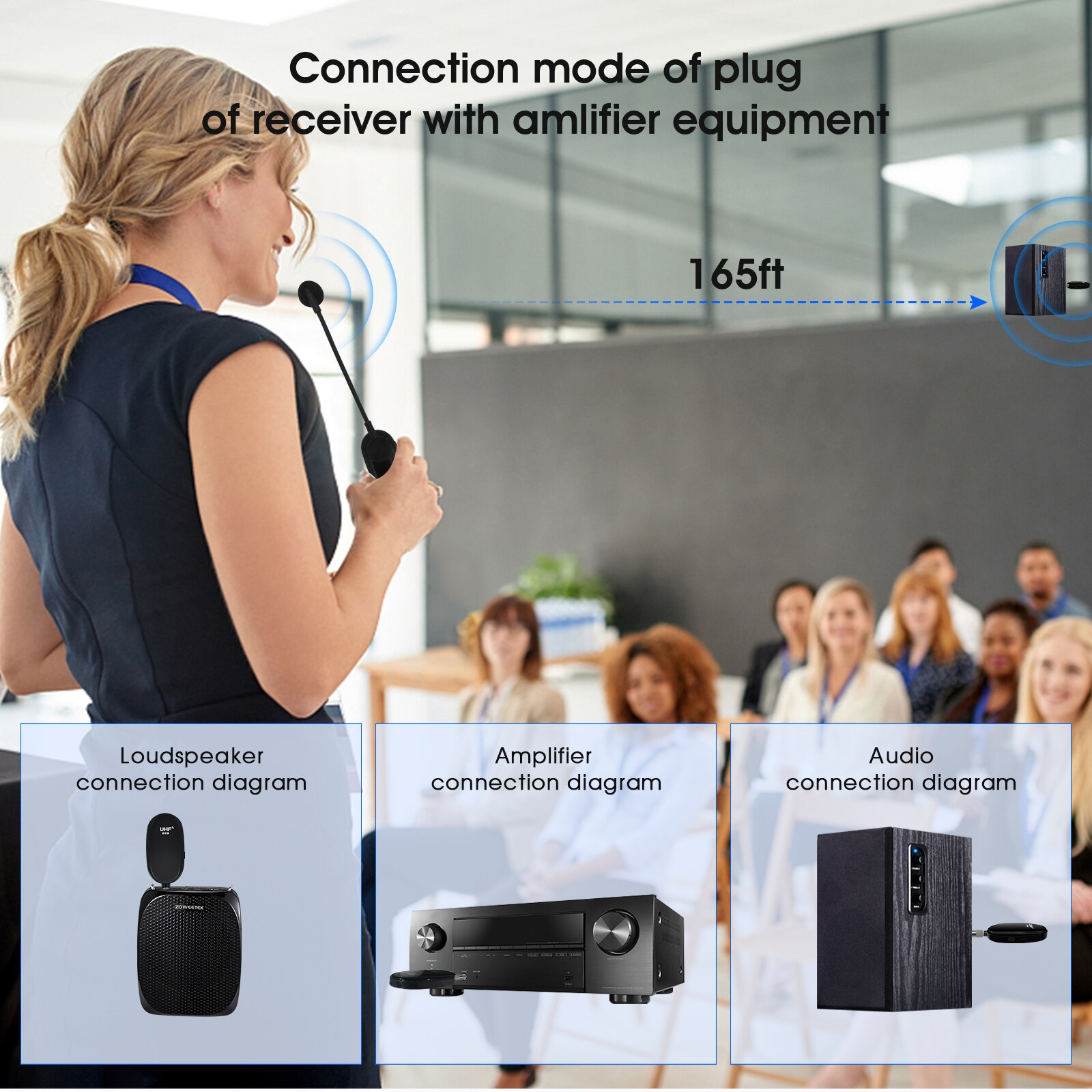 ZOWEETEK micrófono inalámbrico para altavoces amplificadores de voz de la computadora portátil soporte