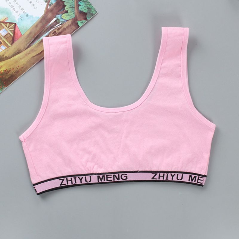 Kids Cotton Sports Training Bra Underwear Solid Color Letters Printed Scoop Neckline Teenage Puberty Girl Wireless Bralette Vest