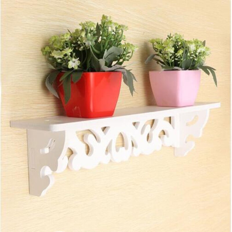 1pc massiv trä skiljevägg hylla trä vardagsrum sovrum dekoration hängare vägghängande blomma hylla blommor växt förvaring rack: Vit