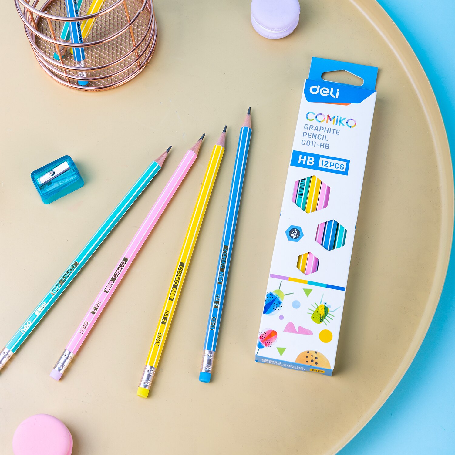 Deli Pencil Triangle Pencils 12 Pcs/Set HB 2B Graphite Lead Core Students Writing Stationery EC011