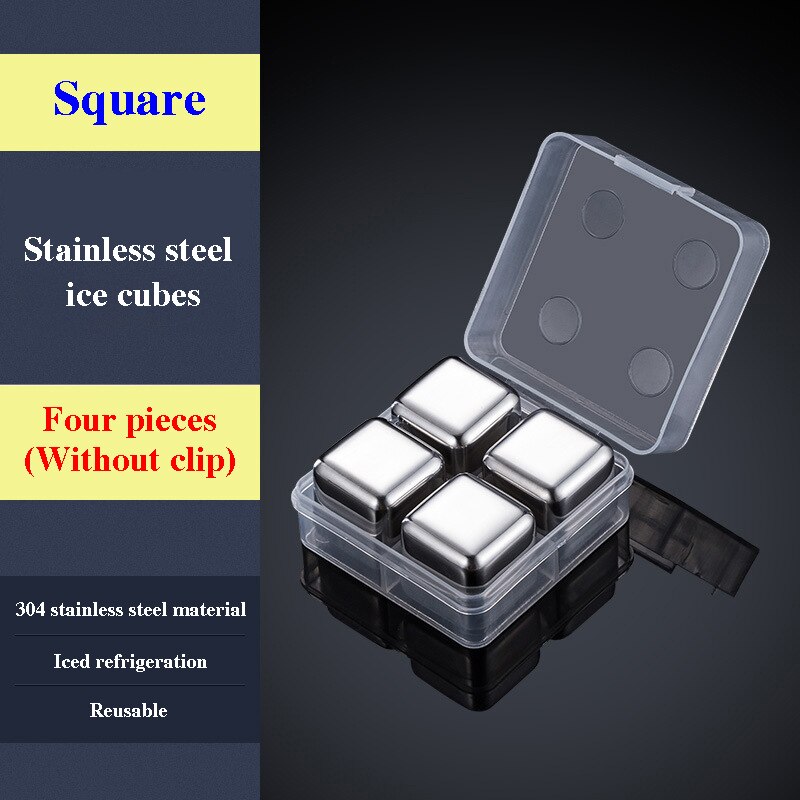 Stainless Steel Ice Cubes Reusable Whiskey Frozen Object Keep Drinks Cold A Long Time Special Square Cube Sets For Bars: Four grain