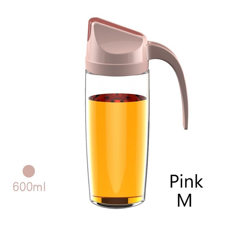 Distributeur de bouteilles d'huile en verre, étanche, à rabat automatique, huile d'olive, vinaigre, condiments, Transparent, accessoires de cuisine: 600ml Pink