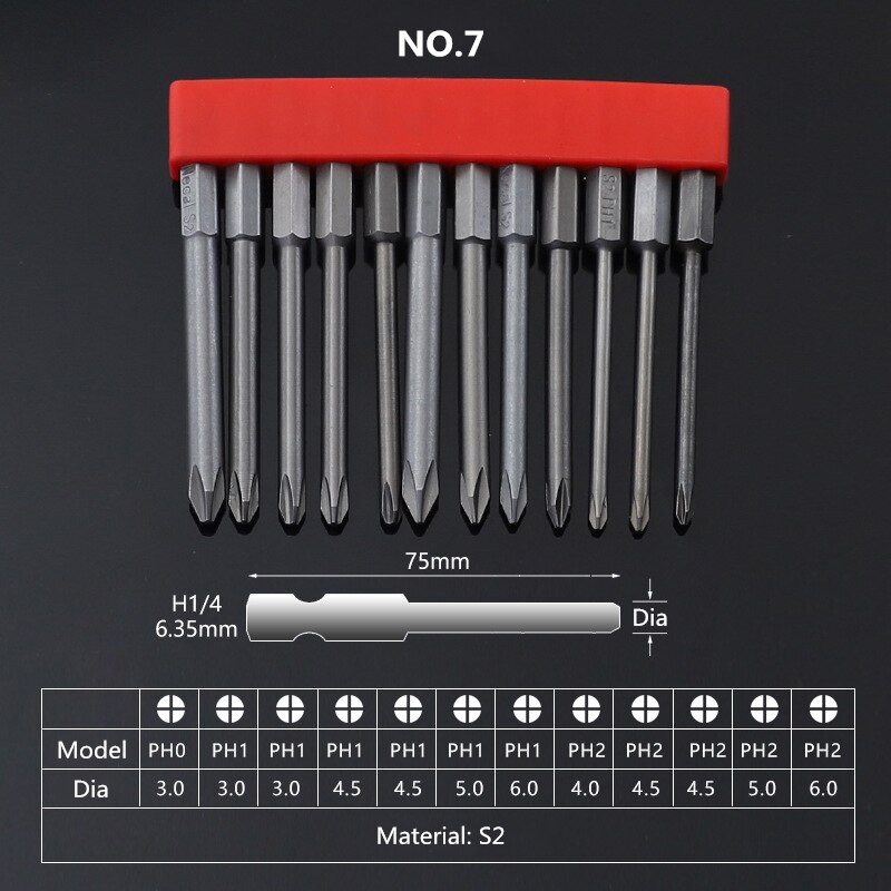 12pcs Set Security Tamper Proof Magnetic Screwdriver Drill Bit Screwdriver Bits Hex Torx Flat Head 1/4 "50mm 75mm 100mm: 07